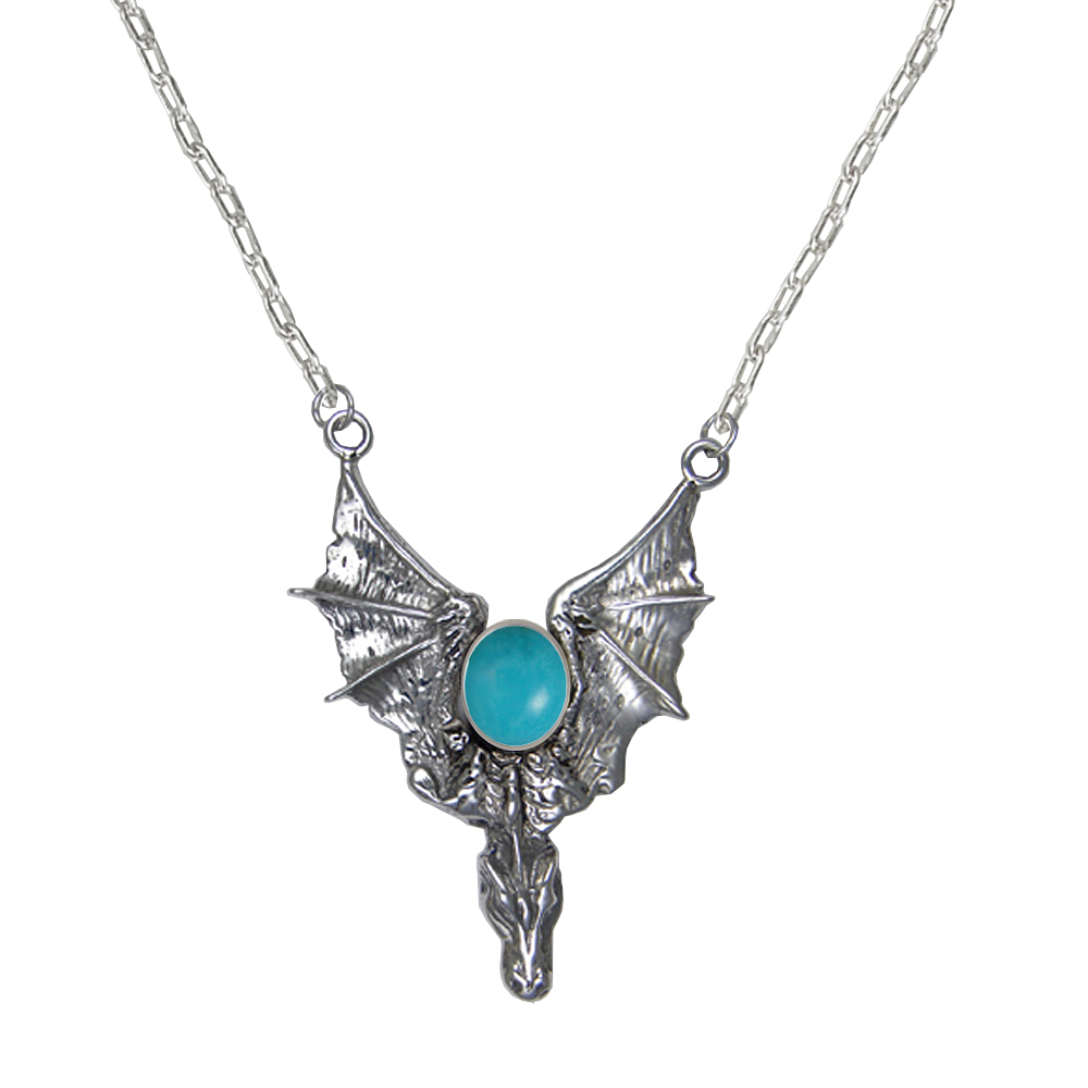 Sterling Silver Dragon of the West Necklace With Turquoise
